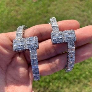 18k White Gold Plated Women’s Men’s Baguette Iced Link Bracelet Bangle 5mm